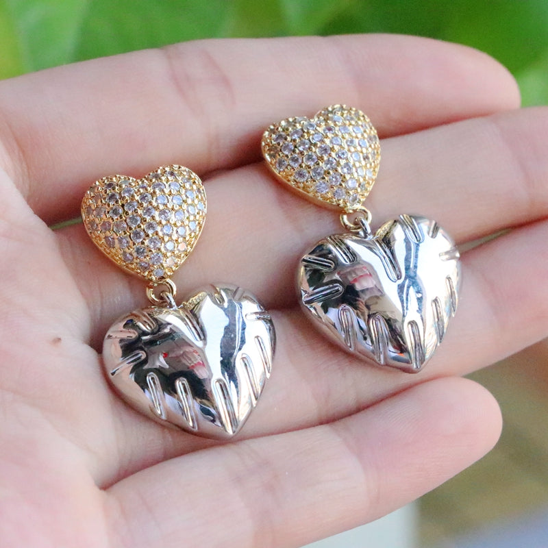 1 Pair Vintage Style Simple Style Heart Shape Plating Inlay Copper Zircon Gold Plated Silver Plated Drop Earrings