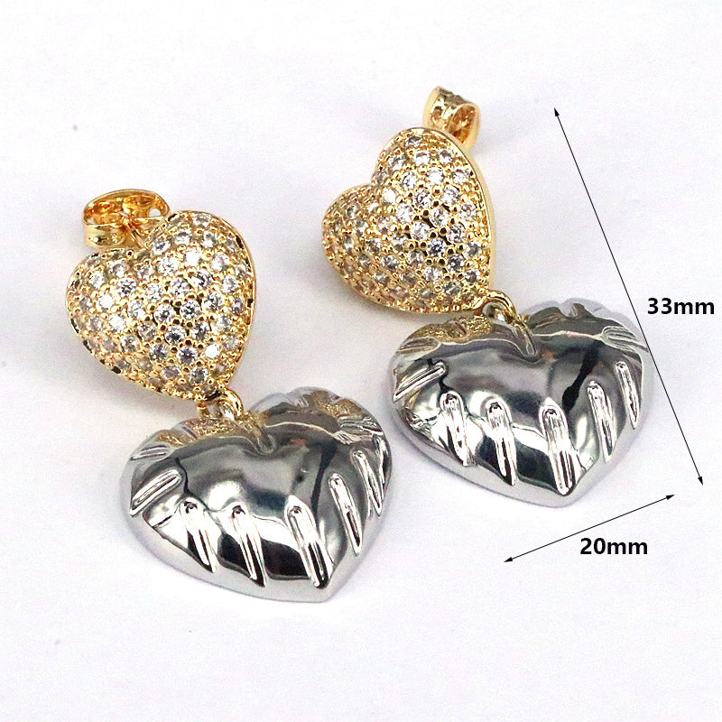 1 Pair Vintage Style Simple Style Heart Shape Plating Inlay Copper Zircon Gold Plated Silver Plated Drop Earrings