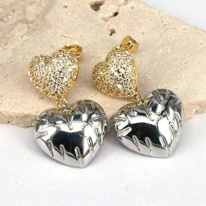 1 Pair Vintage Style Simple Style Heart Shape Plating Inlay Copper Zircon Gold Plated Silver Plated Drop Earrings