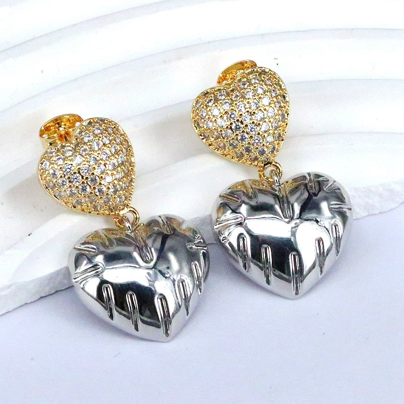 1 Pair Vintage Style Simple Style Heart Shape Plating Inlay Copper Zircon Gold Plated Silver Plated Drop Earrings