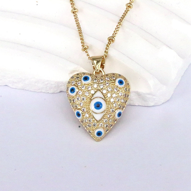 Romantic Cross Star Heart Shape Copper 18k Gold Plated Zircon Pendant Necklace In Bulk