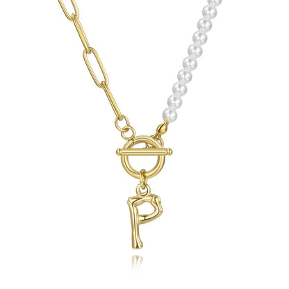 Commute Letter Stainless Steel Plating Inlay Pearl 14k Gold Plated Necklace