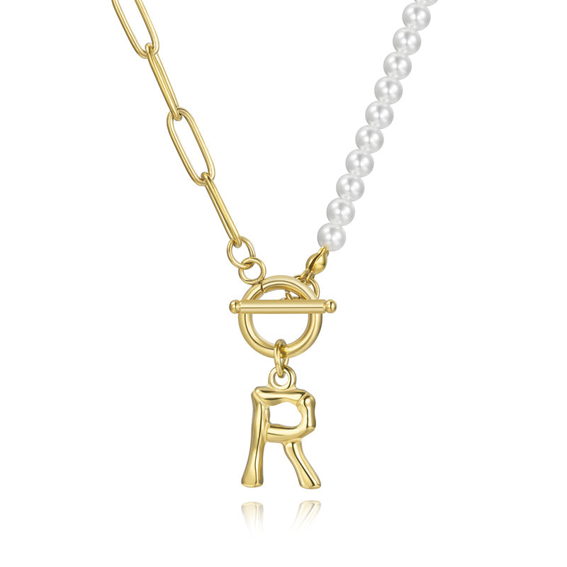 Commute Letter Stainless Steel Plating Inlay Pearl 14k Gold Plated Necklace