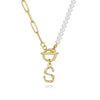 Commute Letter Stainless Steel Plating Inlay Pearl 14k Gold Plated Necklace