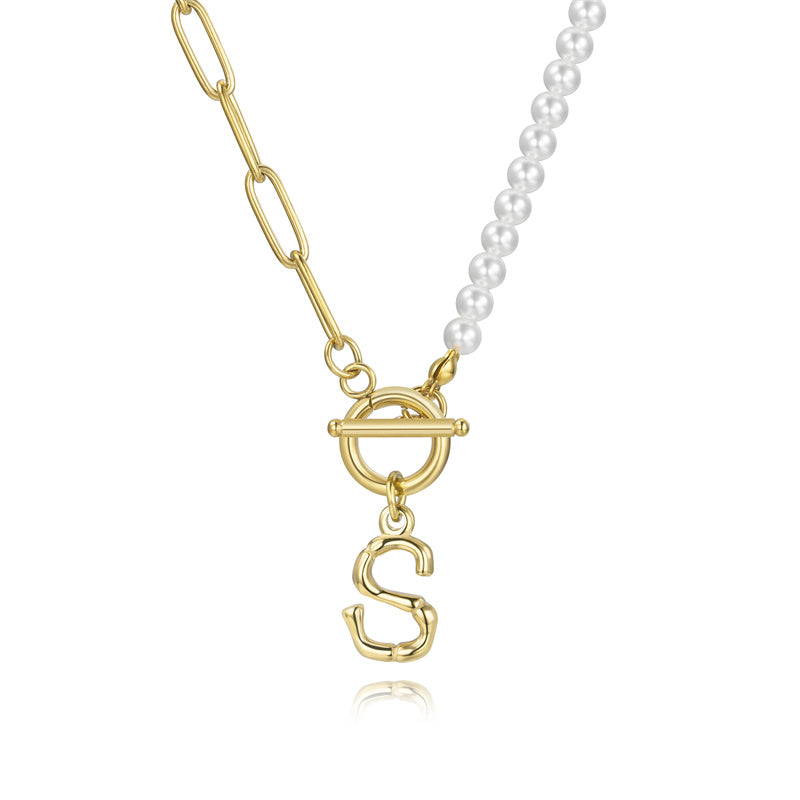 Commute Letter Stainless Steel Plating Inlay Pearl 14k Gold Plated Necklace