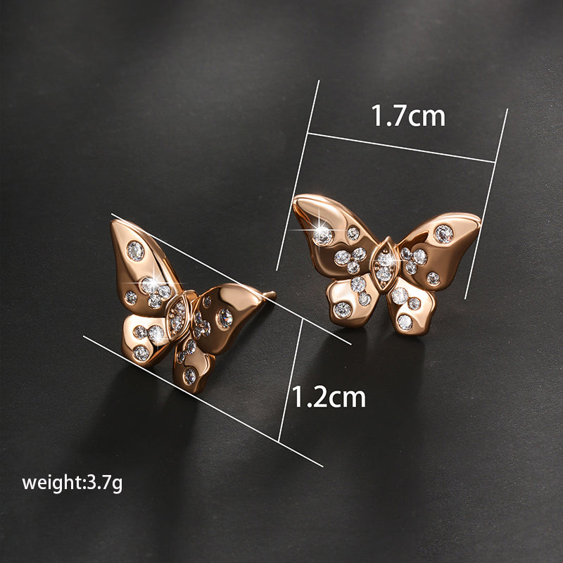 1 Pair Vintage Style Xuping Roman Style Rabbit Solar System Butterfly Asymmetrical Plating Inlay Copper Alloy Artificial Diamond 18k Gold Plated White Gold Plated Ear Studs