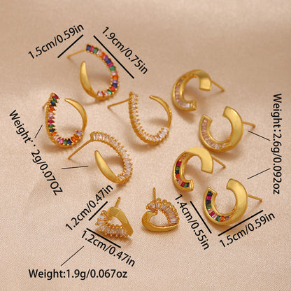 1 Pair Ig Style Simple Style Streetwear C Shape Heart Shape Plating Inlay Copper Zircon 18k Gold Plated Ear Studs