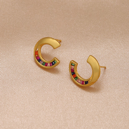 1 Pair Ig Style Simple Style Streetwear C Shape Heart Shape Plating Inlay Copper Zircon 18k Gold Plated Ear Studs