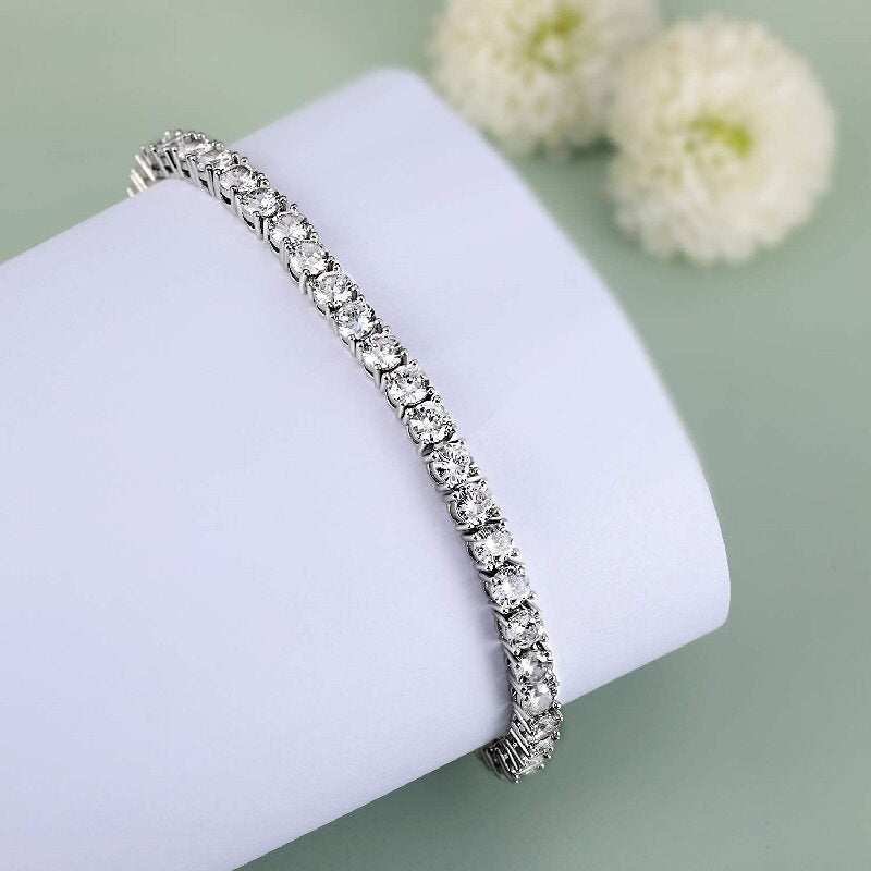 Casual Elegant Solid Color Copper 18k Gold Plated White Gold Plated Zircon Tennis Bracelet In Bulk