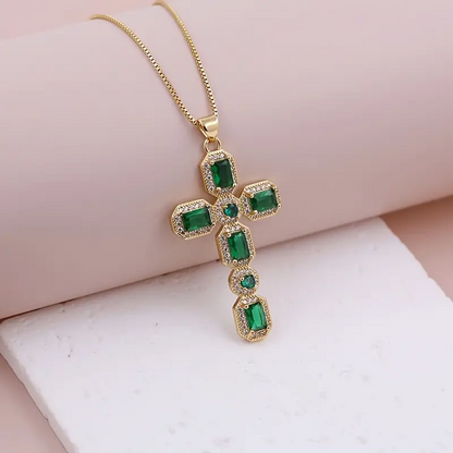 Lady Artistic Shiny Cross Copper 18k Gold Plated Zircon Pendant Necklace In Bulk