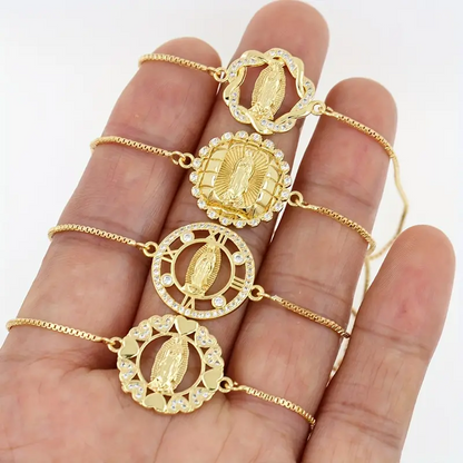 Glam Lady Shiny Portrait Copper 18k Gold Plated Zircon Bracelets In Bulk