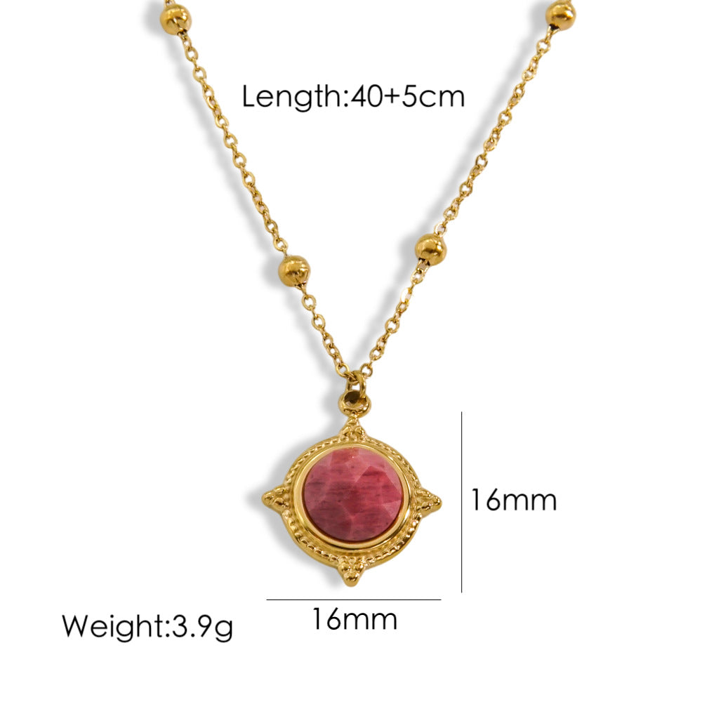 Casual Solid Color Titanium Steel Inlay Natural Stone Pendant Necklace