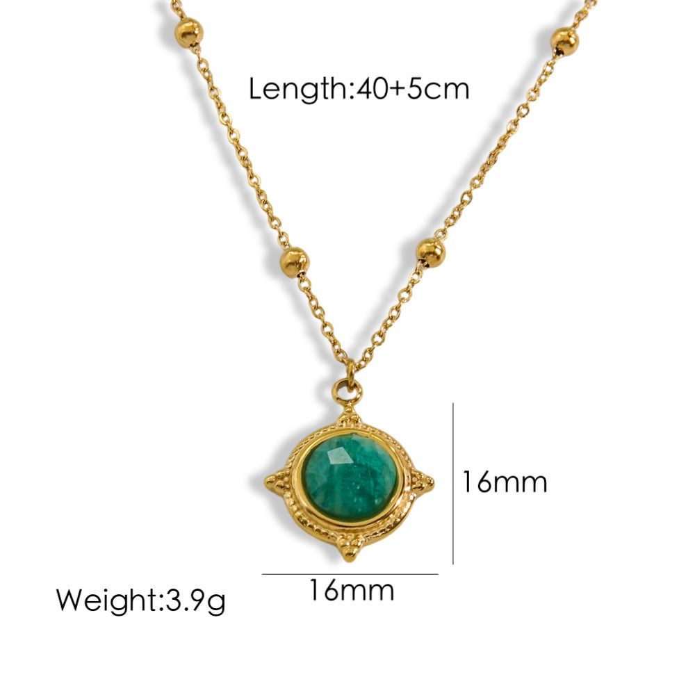 Casual Solid Color Titanium Steel Inlay Natural Stone Pendant Necklace