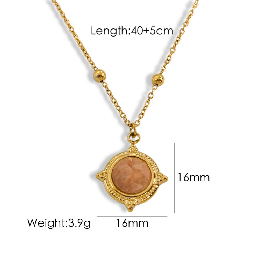 Casual Solid Color Titanium Steel Inlay Natural Stone Pendant Necklace