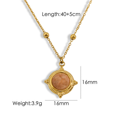 Casual Solid Color Titanium Steel Inlay Natural Stone Pendant Necklace