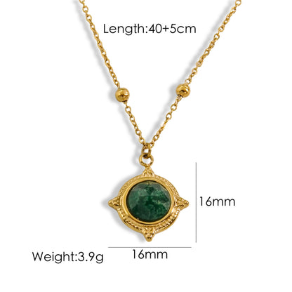 Casual Solid Color Titanium Steel Inlay Natural Stone Pendant Necklace