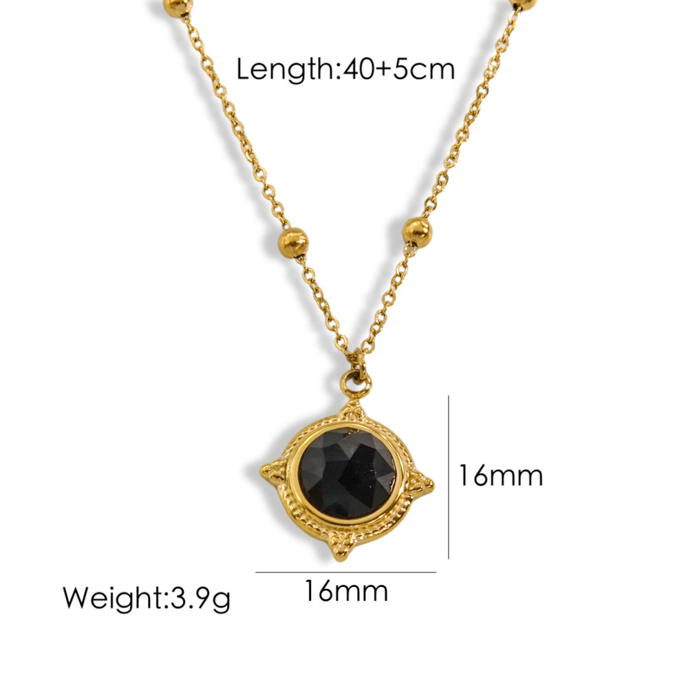 Casual Solid Color Titanium Steel Inlay Natural Stone Pendant Necklace