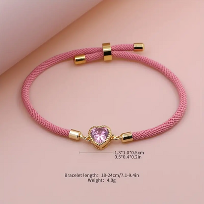 Lady Romantic Shiny Heart Shape Rope Copper Plating Inlay Zircon 18k Gold Plated Unisex Drawstring Bracelets