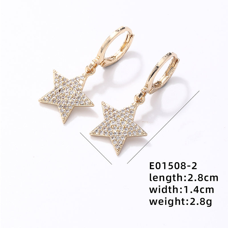 Hip-hop Simple Style Pentagram Copper Rose Gold Plated White Gold Plated Gold Plated Zircon Jewelry Set In Bulk