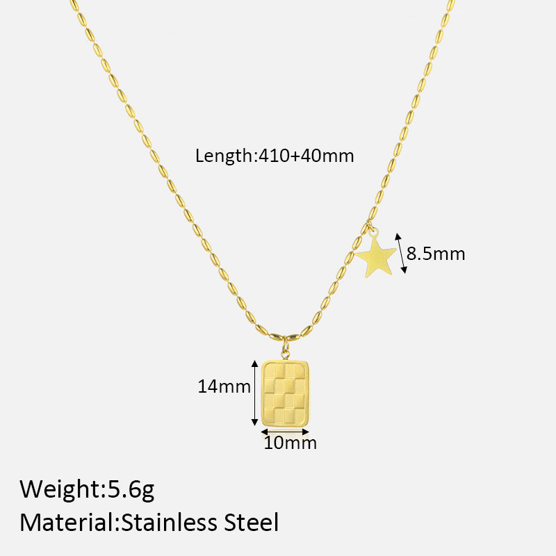 Elegant Square Star Stainless Steel Plating 18k Gold Plated Pendant Necklace