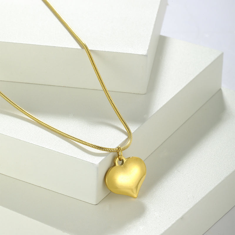 Elegant Heart Shape Solid Color Stainless Steel Plating 18k Gold Plated Pendant Necklace