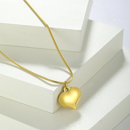 Elegant Heart Shape Solid Color Stainless Steel Plating 18k Gold Plated Pendant Necklace