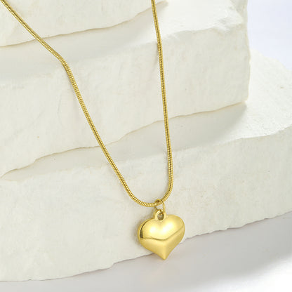 Elegant Heart Shape Solid Color Stainless Steel Plating 18k Gold Plated Pendant Necklace