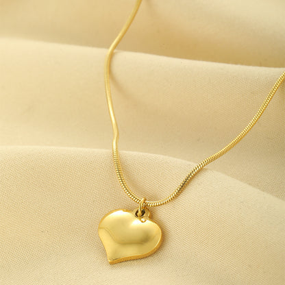 Elegant Heart Shape Solid Color Stainless Steel Plating 18k Gold Plated Pendant Necklace