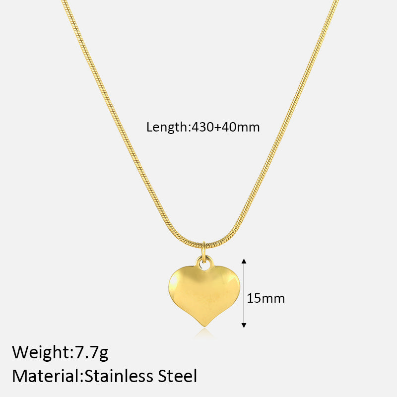 Elegant Heart Shape Solid Color Stainless Steel Plating 18k Gold Plated Pendant Necklace