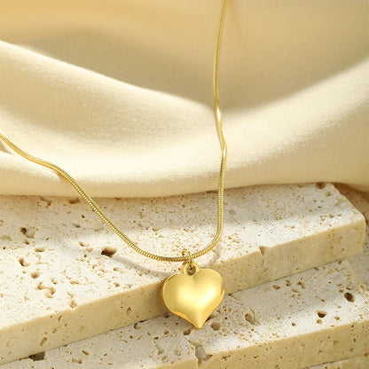 Elegant Heart Shape Solid Color Stainless Steel Plating 18k Gold Plated Pendant Necklace