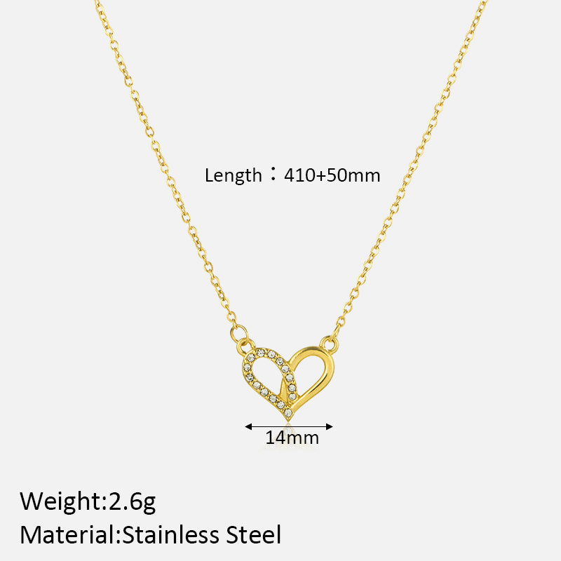 Elegant Heart Shape Solid Color Stainless Steel Plating Inlay Artificial Diamond 18k Gold Plated Pendant Necklace