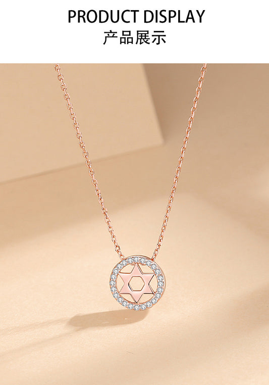 Simple Style Round Sterling Silver Inlay Artificial Gemstones Pendant Necklace