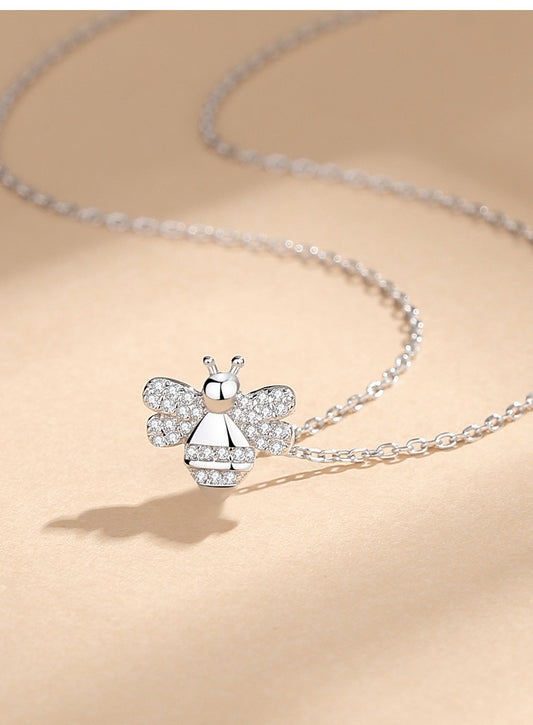 Simple Style Bee Sterling Silver Inlay Zircon Pendant Necklace