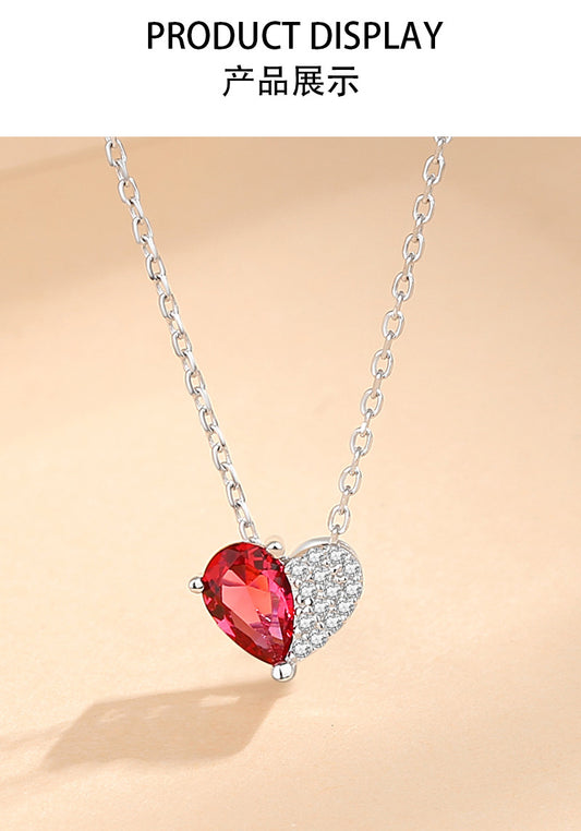 Simple Style Heart Shape Sterling Silver Inlay Zircon Pendant Necklace