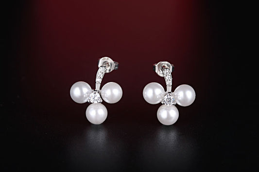 1 Pair Simple Style Round Plating Inlay Copper Artificial Pearls Zircon White Gold Plated Ear Studs