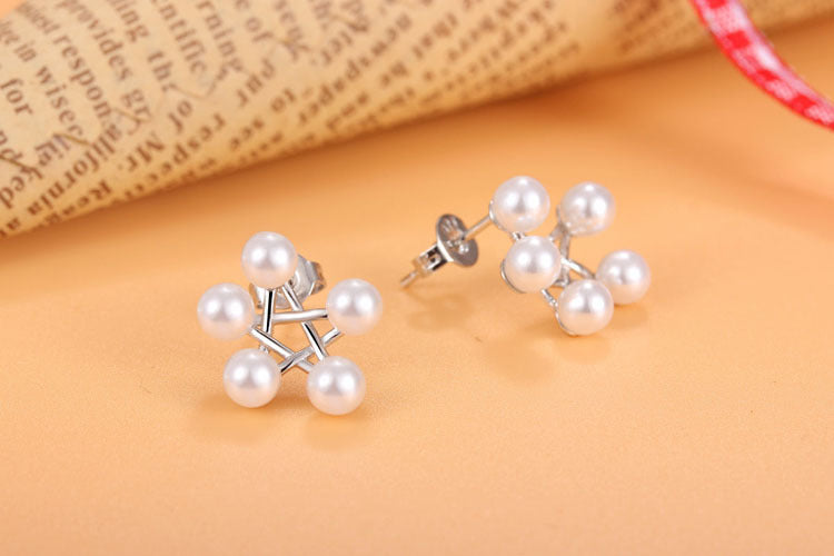 1 Pair Simple Style Pentagram Plating Inlay Copper Artificial Pearls White Gold Plated Ear Studs