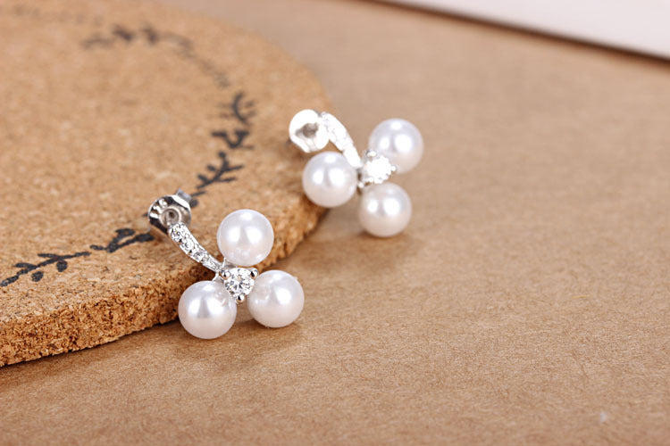 1 Pair Simple Style Round Plating Inlay Copper Artificial Pearls Zircon White Gold Plated Ear Studs