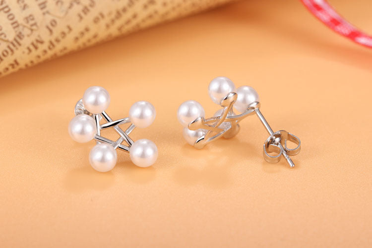 1 Pair Simple Style Pentagram Plating Inlay Copper Artificial Pearls White Gold Plated Ear Studs