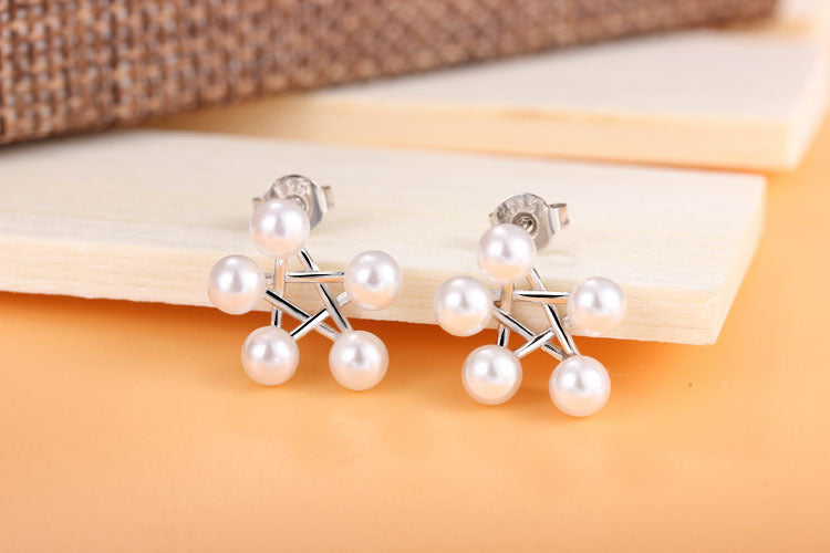 1 Pair Simple Style Pentagram Plating Inlay Copper Artificial Pearls White Gold Plated Ear Studs