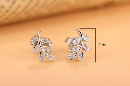 1 Pair Simple Style Leaves Plating Inlay Copper Zircon White Gold Plated Ear Studs