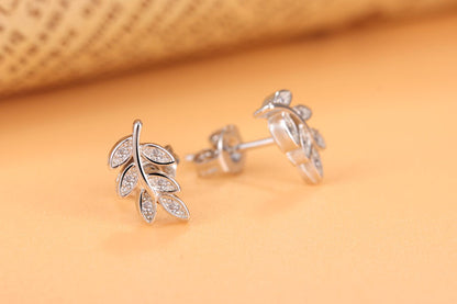 1 Pair Simple Style Leaves Plating Inlay Copper Zircon White Gold Plated Ear Studs