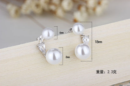 1 Pair Lady Solid Color Inlay Copper Artificial Pearls Ear Studs