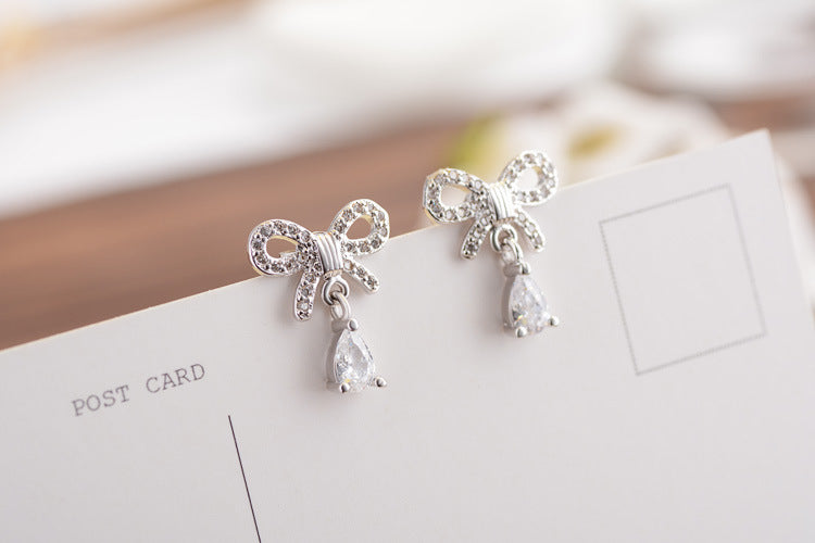 1 Pair Sweet Bow Knot Plating Inlay Copper Zircon White Gold Plated Ear Studs