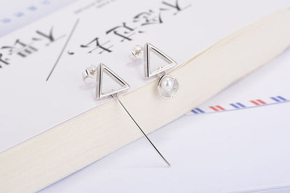 1 Pair Simple Style Triangle Shell Asymmetrical Plating Inlay Copper Pearl White Gold Plated Drop Earrings