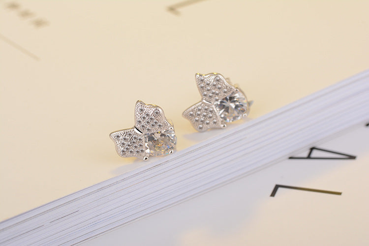 1 Pair Lady Bow Knot Inlay Copper Zircon Ear Studs