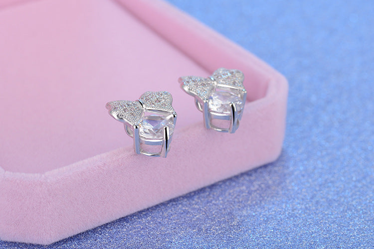 1 Pair Lady Bow Knot Inlay Copper Zircon Ear Studs