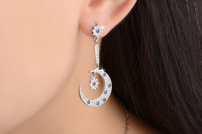 1 Pair Lady Star Moon Asymmetrical Inlay Copper Zircon Drop Earrings