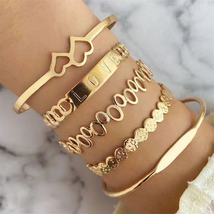 Punk Streetwear Letter Star Heart Shape Alloy Iron Plating Hollow Out Inlay Rhinestones Zircon 18k Gold Plated Silver Plated Women's Bracelets Bangle