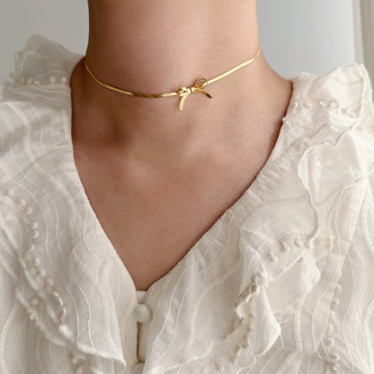 Vintage Style Simple Style Solid Color Bow Knot Stainless Steel Plating 18k Gold Plated Necklace