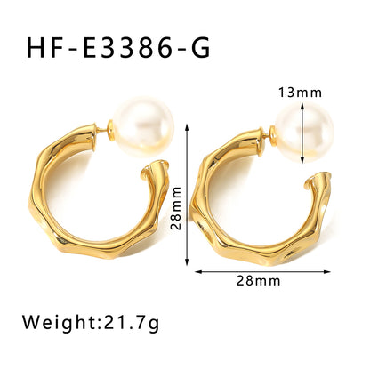 1 Pair Ig Style Vintage Style Simple Style C Shape Plating Inlay Stainless Steel Artificial Pearls 18k Gold Plated White Gold Plated Gold Plated Ear Studs